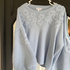 Blue crop floral sweater